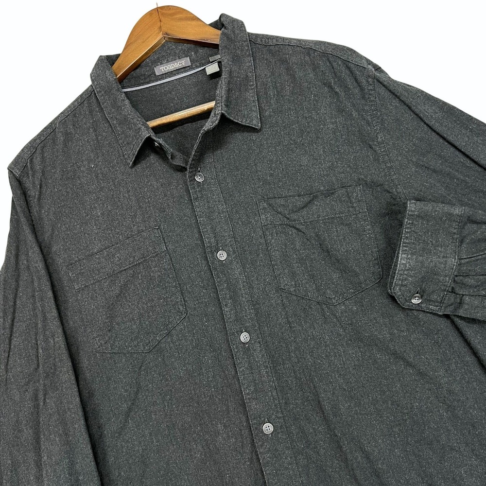 Toad&Co Mens Large Organic Cotton Long Sleeve Button Down Shirt Charcoal Gray